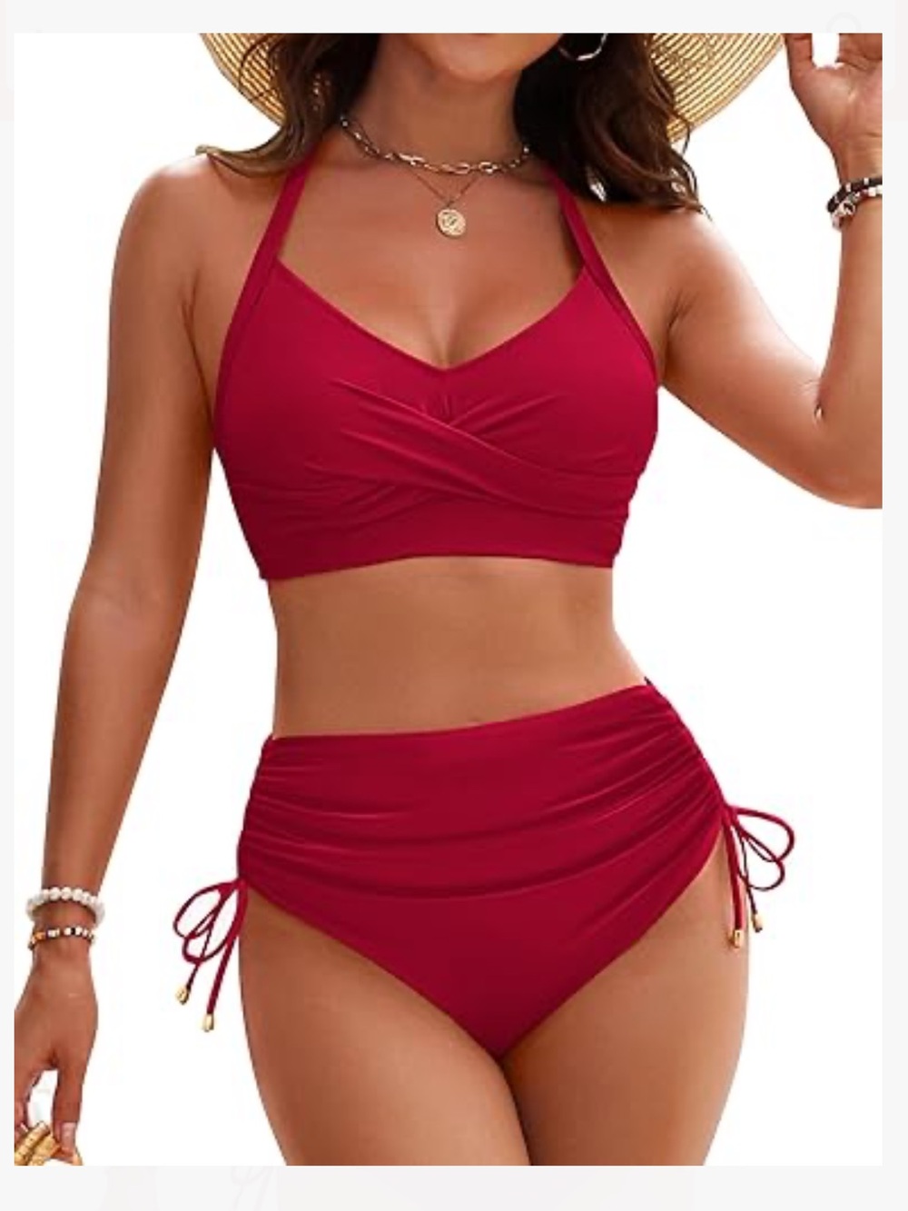 Blooming Jelly Red High Waisted Bikini Set XXL NWT Criss Cross Tie Back Swimwear
